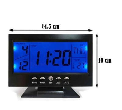 Picture of Sound Sensor Light Up LCD Digital Table Clock + Calendar Temperature Alarm Sound Control Backlight Digital LCD Alarm Clock with Date/Temperature  