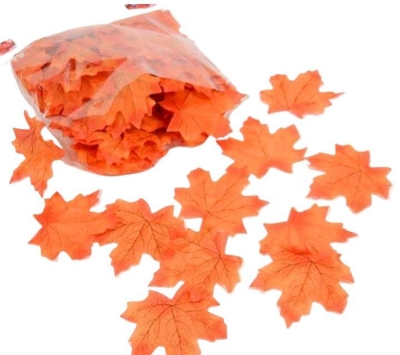 Picture of 25 Pcs Artificial Cloth Maple Leaves Multicolor Autumn Fall Leaf for Art Scrapbooking Wedding Bedroom Wall Party Decor Craft Orange 