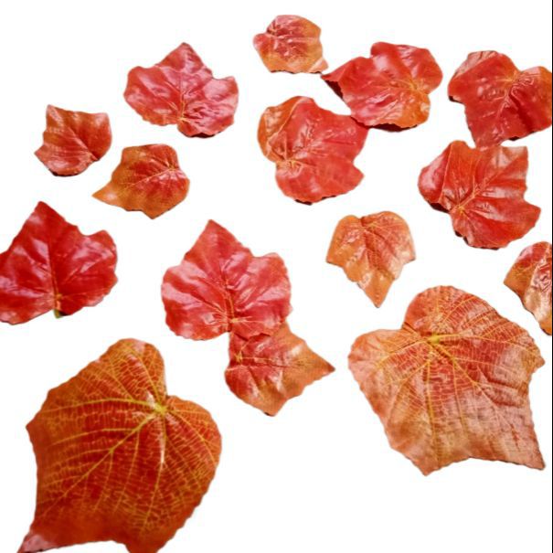 Picture of 25 Pcs Artificial Cloth Maple Leaves Multicolor Autumn Fall Leaf for Art Scrapbooking Wedding Bedroom Wall Party Decor Craft Orange 