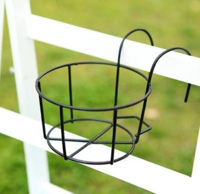 Picture of Hanging Railing Planter Baskets Planter Holder Iron Art Hanging Baskets over the Rail Metal Fence Planters Farmhouse Rustic Hanger Black 