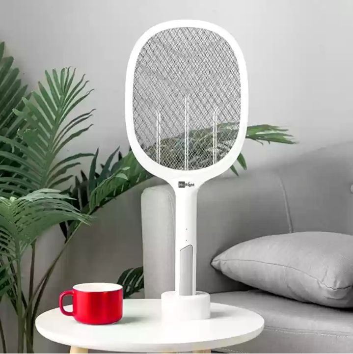 Picture of Wireless Handheld Electric Shock Mosquito Killer/Fly Swatter Racket Bat/Electric Insect Killer with 3-Layer Mesh UV Light Lamp USB Charging Base for Indoor Outdoor Multicolor 