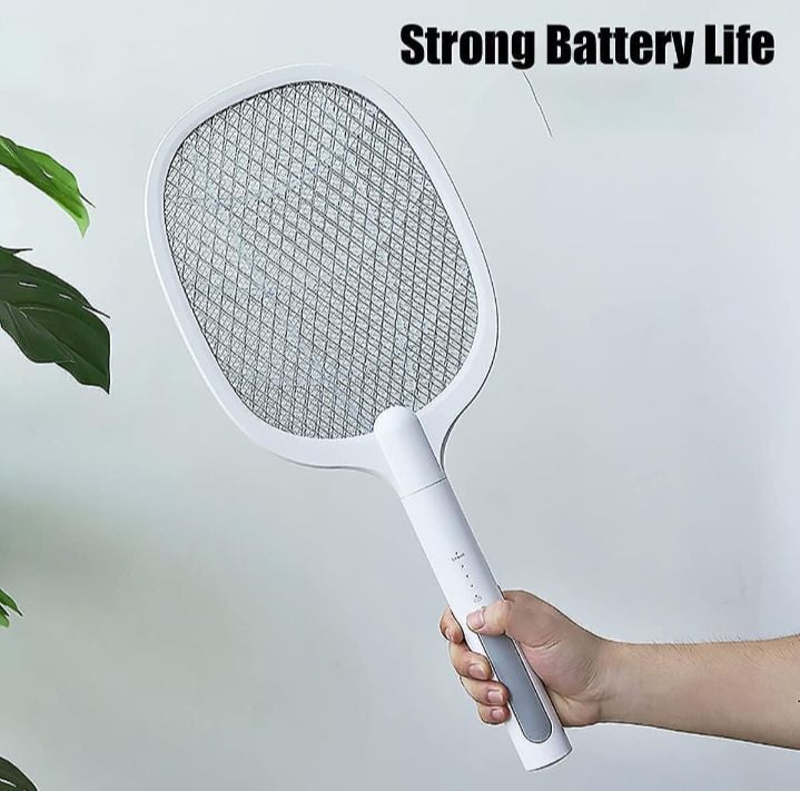 Picture of Wireless Handheld Electric Shock Mosquito Killer/Fly Swatter Racket Bat/Electric Insect Killer with 3-Layer Mesh UV Light Lamp USB Charging Base for Indoor Outdoor Multicolor 