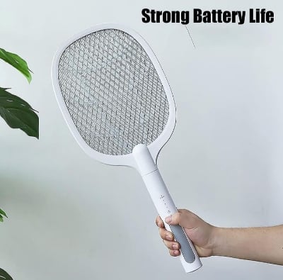 Picture of Wireless Handheld Electric Shock Mosquito Killer/Fly Swatter Racket Bat/Electric Insect Killer with 3-Layer Mesh UV Light Lamp USB Charging Base for Indoor Outdoor Multicolor 