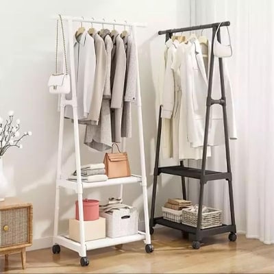 Picture of Modern Stainless Steel Clothes Hanger Rack with Wheels for Bedroom and Living Room Furniture Black 