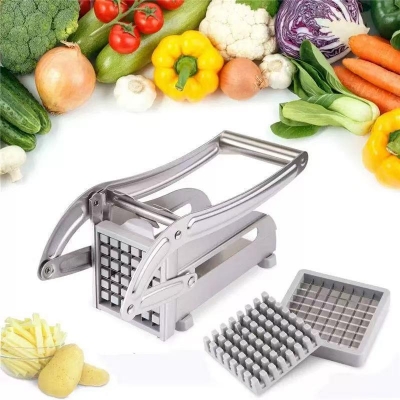 Picture of French Fry Cutter Machine, Commercial Stainless Steel, 2 Blades, Potato Chipper, Fries Slicer, Multi-Function Home Potato Chopper for Vegetable, Fruit  