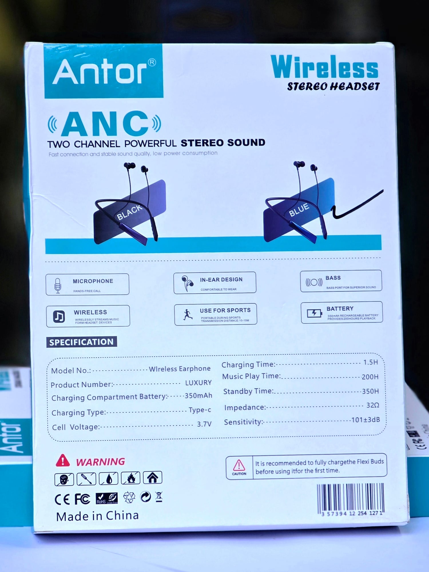 Picture of 200H Neckband Antor Luxury Wireless Earphone Bluetooth 5.4 Voice Change magnetic On/Off Type C port