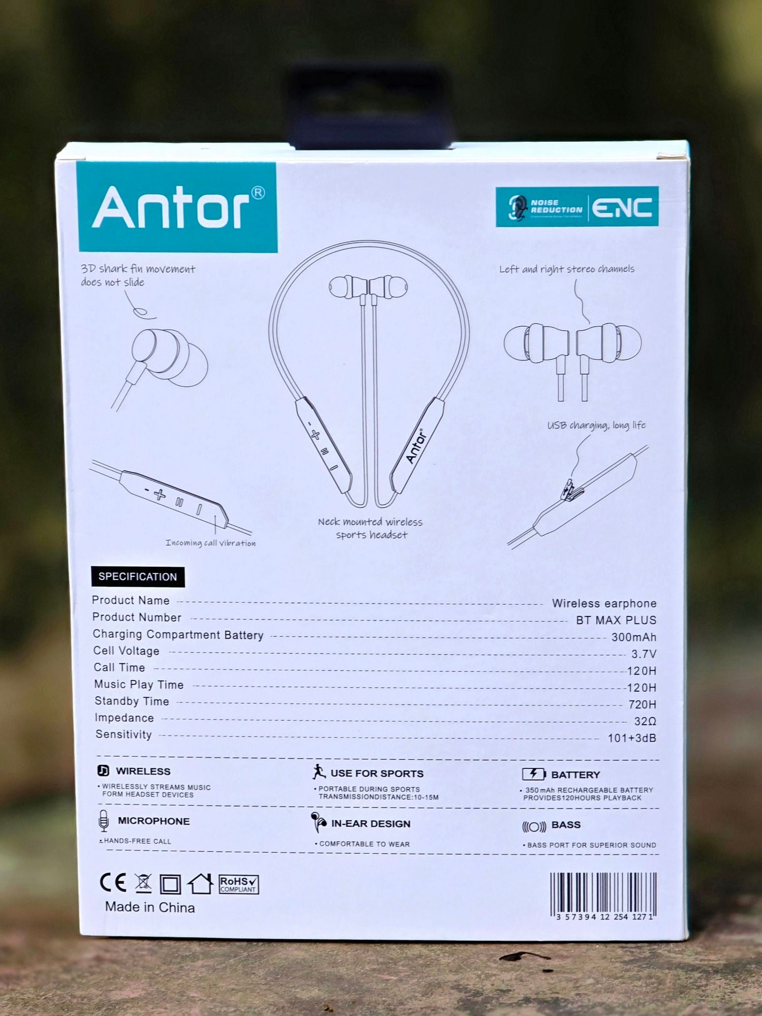 Picture of 120H Neckband Antor BT Max Plus Wireless Earphone Bluetooth 5.3 Type C port