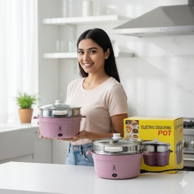 Picture of Electric Cooking Pot 4.5L Multi-Functional Electric Cooking Pot with Steamer - Non-Stick Hot Pot for Rice, Noodles, Soup and Steaming"
