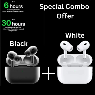 Picture of Airpods Pro 2nd Gen Wireless Charging Bluetooth Headphone (Combo Offer) Black & White