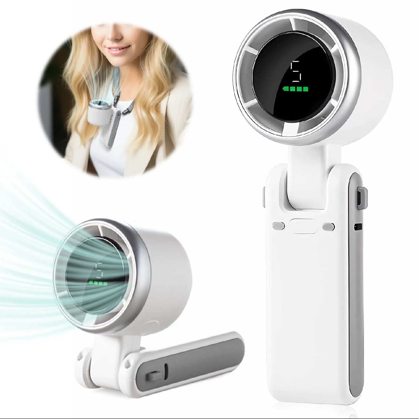 Picture of Popular Mini High-Speed Handheld Turbo Fan Smart Digital Display Wearable Personal Desk/Turbo Fan Handheld Rechargeable Fan Multicolor Portable Mini Hand Fan USB Rechargeable Foldable Hanging Neck Fan USB Mini Portable Small Turbo Fan
