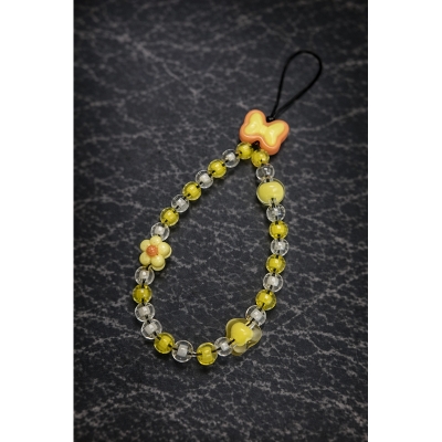 Picture of Colored bead petal Lanyard for IPhone Anti-Lost Bracelet for Samsung Mobile Phone Case Wrist Strap Car Keychain Cute Phone Charm