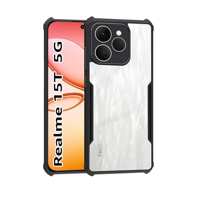Picture of Realme 15T (5G) Back Case Cover | Camera Protection Shockproof Bumper-Edge | Acrylic Crystal Clear 360 Degree Protection TPU+PC | Transparent Eagle Back Case Cover (Black)