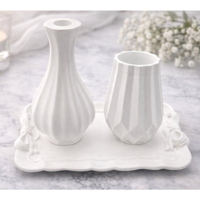 Picture of Ribbed round turbine vase mini for home and living room decoration combo(set of 2 vase and a tray)