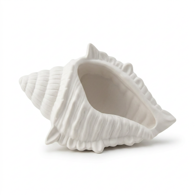 Picture of Elegant Conch Shell Shaped Decorative Bowl | Handmade Gypsum Art Showpiece | Unique White Sea Shell Design Home Décor Gift Item --- best for indoor planter, candle holder , jewellery or small things storage box, table and living room decorations