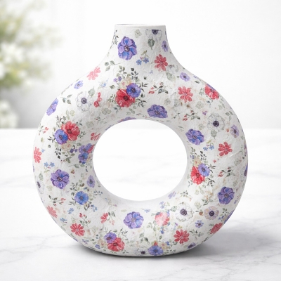 Picture of Round Hollow Donut Vase Dry Flowers Pot Arts Decoration for Living Room ,Office, Home