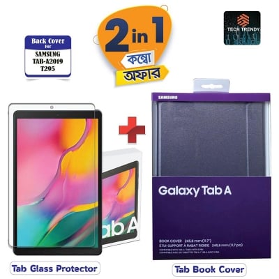 Picture of Samsung Galaxy Tab A 8.0 2019 T295 - 8 inch Luxury Horizontal Flip Book Cover - Black and Tempered Glass Protector for Samsung Galaxy Tab A 8.0 2019 T295 - 8 inch