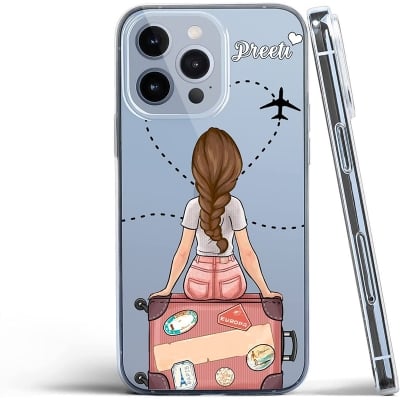 Picture of Premium Imported Silicone Transparent Flexible Soft Corner Protection with TPU Slim Customized Print Back Case Cover Travel Girl Design Compatible for iPhone 13 pro max