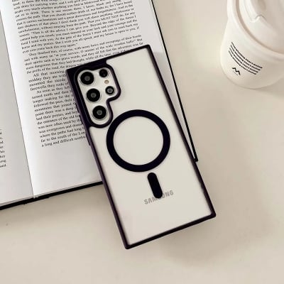 Picture of Samsung Galaxy MagSafe Compatible Shockproof Transparent Slim Fit Wireless Charging supported Frosted Border Phone Back Case Mobile Cover (Samsung Models - Samsung S23 ultra Samsung 22 Ultra Sasmsung S24 ULTRA