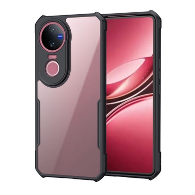 Picture of for vivo v50 5g Cover | Camera Protection Shockproof Bumper-Edge | Acrylic Crystal Clear 360 Degree Protection TPU+PC | Transparent Eagle Back Case Cover (Black)
