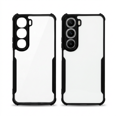 Picture of Vivo Y21d Back Cover FitSmart Transparent Heavy Duty Hybrid Ultra Slim Protective Hard PC Back + Soft TPU Back Cover for VivoY21d/Y31 5g- Black, Bumpe