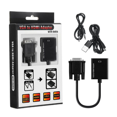 Picture of Vga To Hdmi Converter PREMIUM QUALITY VGA to HDMI Adapter 1080P VGA Male to HDMI Female Converter for Laptop HDTV Monitor Video 1080P VGA to HDMI Converter Adapter with Audio and USB 5v. Power Cable