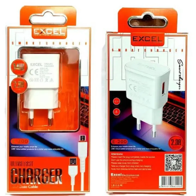 Picture of Excel E-200 Micro Usb Fast Travel Charger Adapter 2.3A (14W) Fast Charger Compatible With Smartphones, Tablet Pcs And Other Mobile Devices