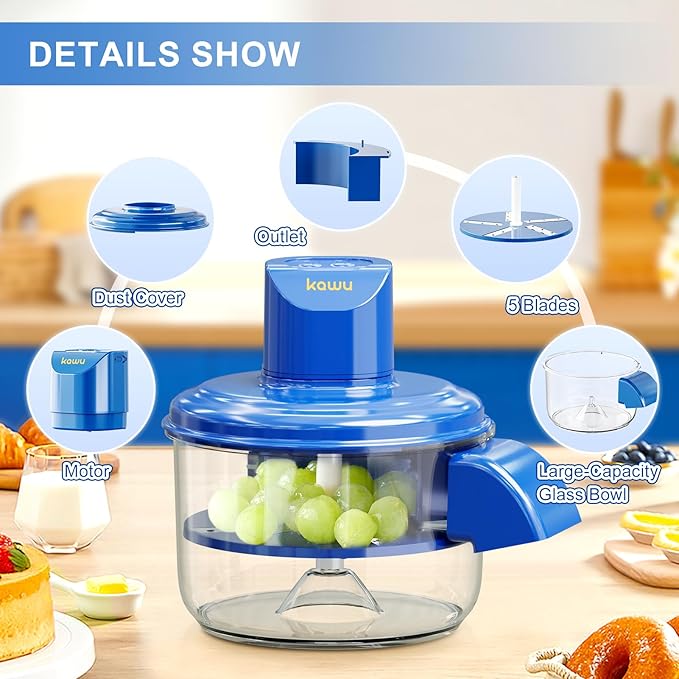 Picture of Grape Peeling Machine, Electric Automatic Garlic Peeler Machine, Rechargeable Home Kitchen Aid Peeler, Small Commercial Fruit Skin Remover Tool for Cherry, Tomatoes - Blue