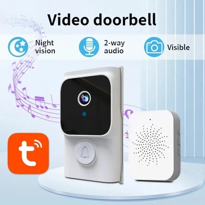 Picture of Tuya Wireless Doorbell Camera 1080 High-Definition Bidirectional Audio WiFi Video Intelligent Intercom Doorbell -  Bright White