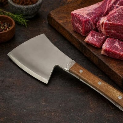 Picture of Heavy Duty Meat Cleaver Bone Chopping Knife Steel & Wooden Handle -  Silver