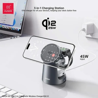 Picture of XUNDD Qi2.2 25W 3-in-1 Magnetic Wireless Charger -  Silver