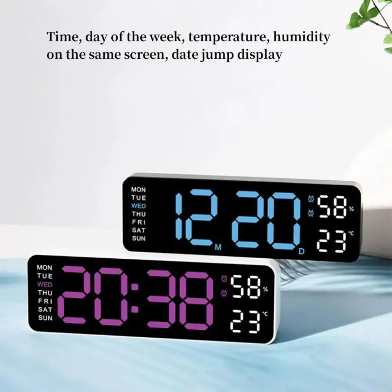 Picture of Smart Mute LED Electronic Night Alarm Wall Clock Minimalist Thermometer Calendar Time Cube Clock Home Decor - Black