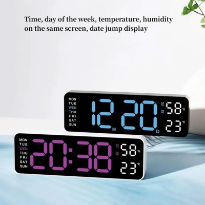 Picture of Smart Mute LED Electronic Night Alarm Wall Clock Minimalist Thermometer Calendar Time Cube Clock Home Decor - Black