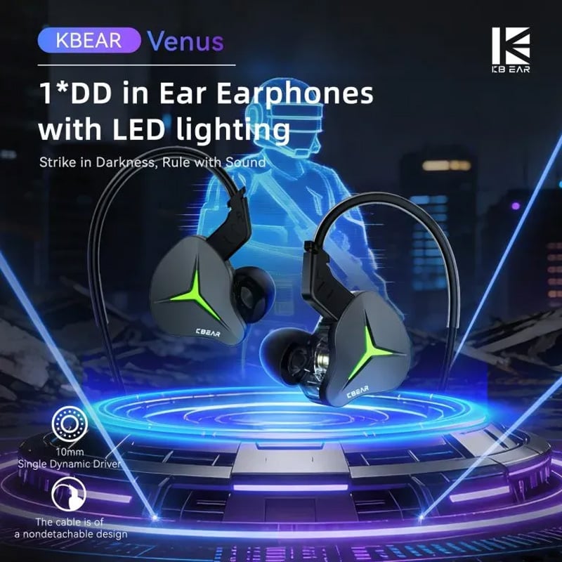 Picture of KBEAR Venus DD in Ear Earphones with LED lighting - Black