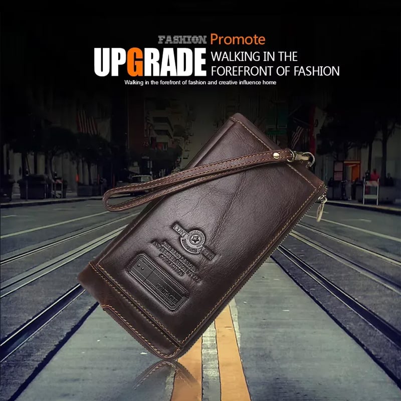 Picture of CONTACT’S Wristlet Bag Genuine Leather RFID Cellphone Wallet Long Purse Zipper - Size-21 CM, Matt Black