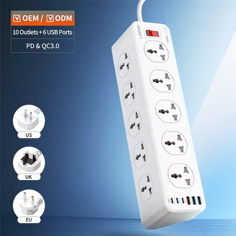 Picture of LDNIO SC10610C Power Strip With 10 Outlets & 6 USB Ports -  Bright White