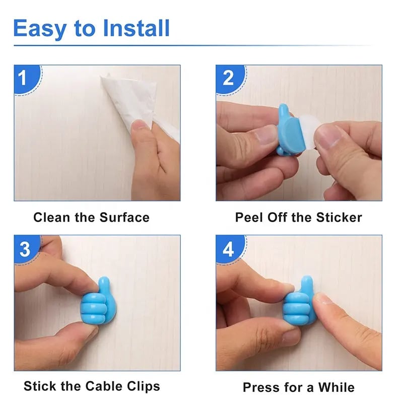 Picture of 10 PCS Creative Silicone Thumb Wall Hook - Multifunction Adhesive Cable Clip, Self-Adhesive Thumb Hook, Cable Organizer Clips and Key Hanger-Multicolor