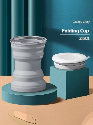 Picture of Silicone Collapsible Expandable Drinking Coffee Cup, Folding Drop-proof Retractable Heat-resistant Travel Camping Cup With Lid