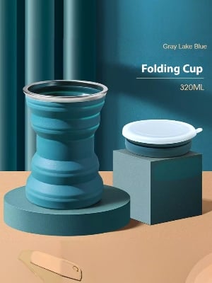 Picture of Silicone Collapsible Expandable Drinking Coffee Cup, Folding Drop-proof Retractable Heat-resistant Travel Camping Cup With Lid