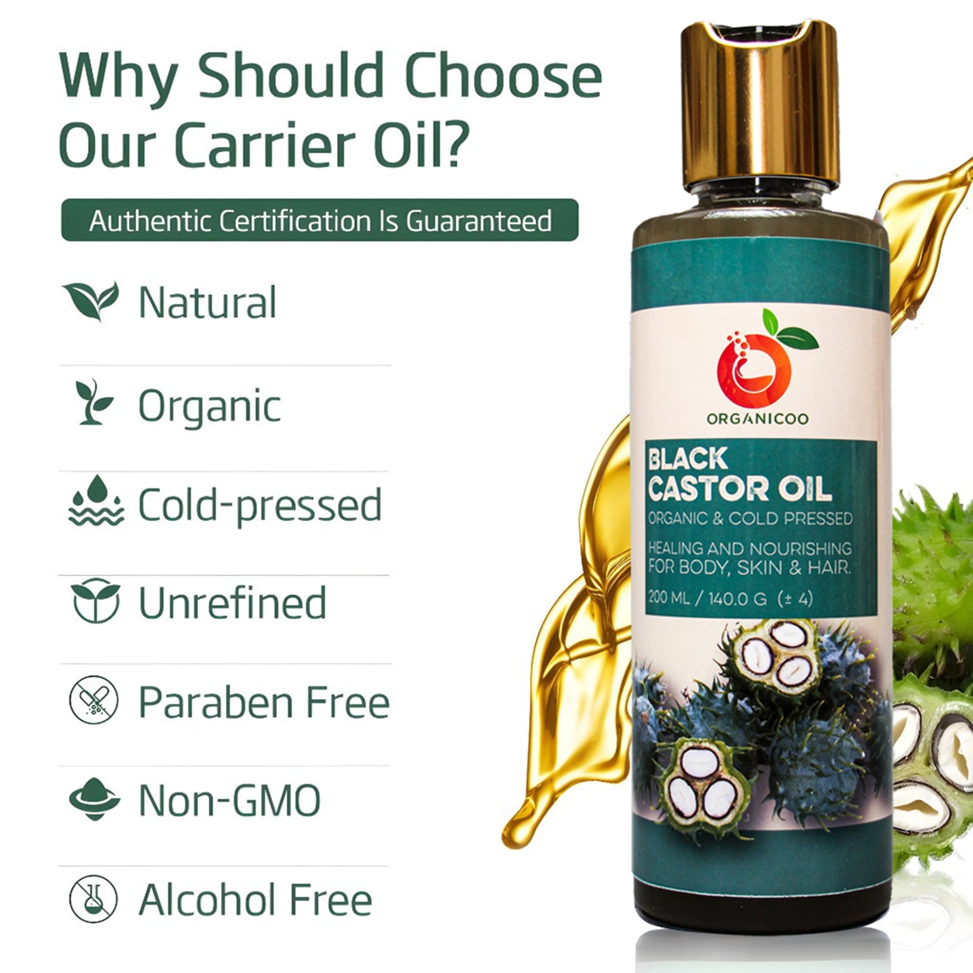 Picture of Black Castor Oil 100% Pure Cold Pressed  – 200ml – For Hair Growth, Skin Care & Eyelash/Brow Thickening-200ml