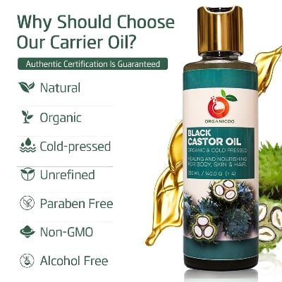 Picture of Black Castor Oil 100% Pure Cold Pressed  – 200ml – For Hair Growth, Skin Care & Eyelash/Brow Thickening-200ml