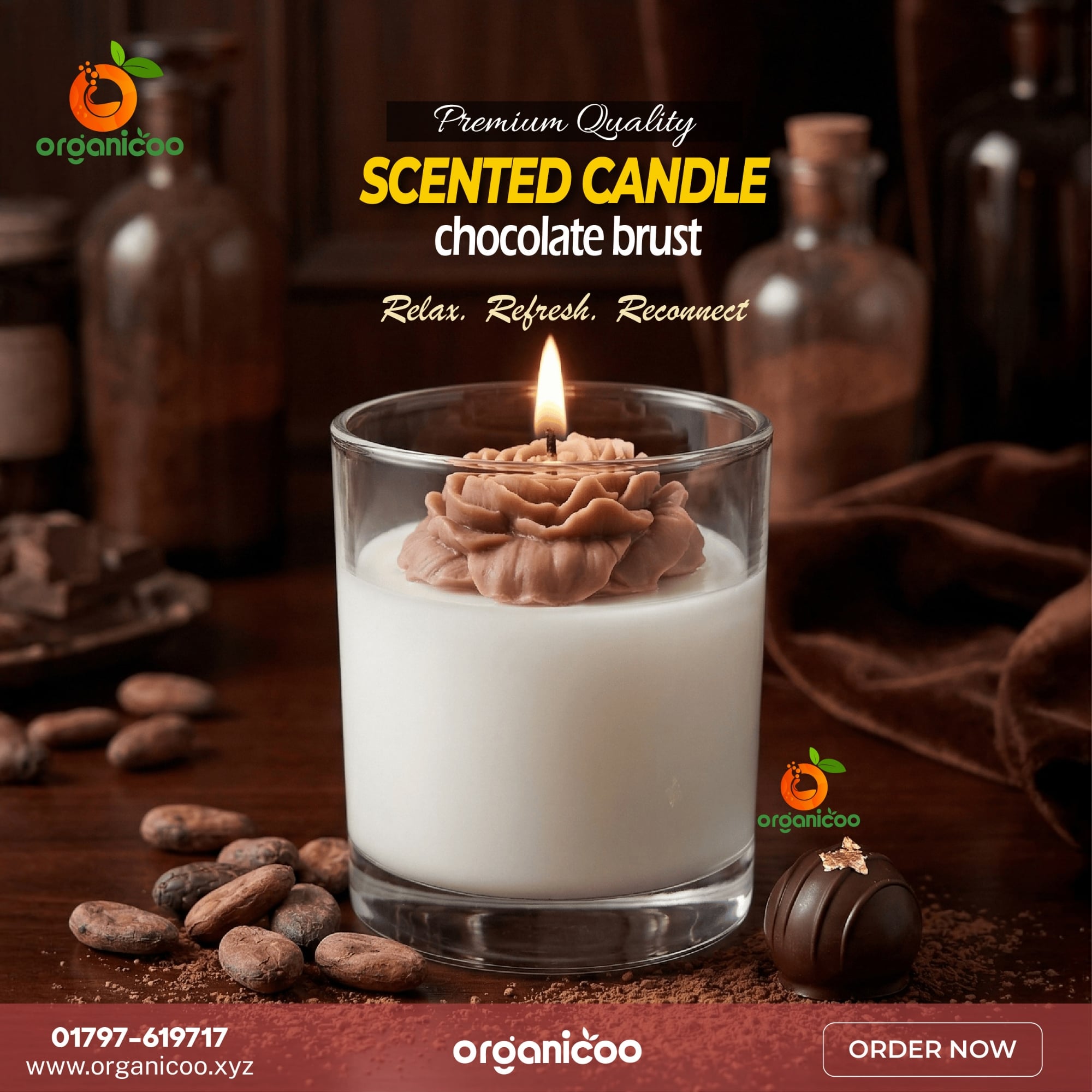 Picture of Premium Scented Glass Candle 180g | Peony Flower | Long Burning Aromatherapy Candle | Lavender, Rose, Jasmine, Vanilla, Chocolate