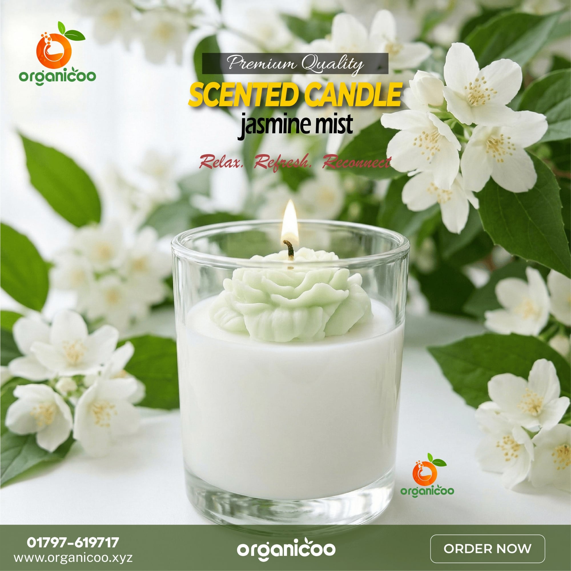 Picture of Premium Scented Glass Candle 180g | Peony Flower | Long Burning Aromatherapy Candle | Lavender, Rose, Jasmine, Vanilla, Chocolate