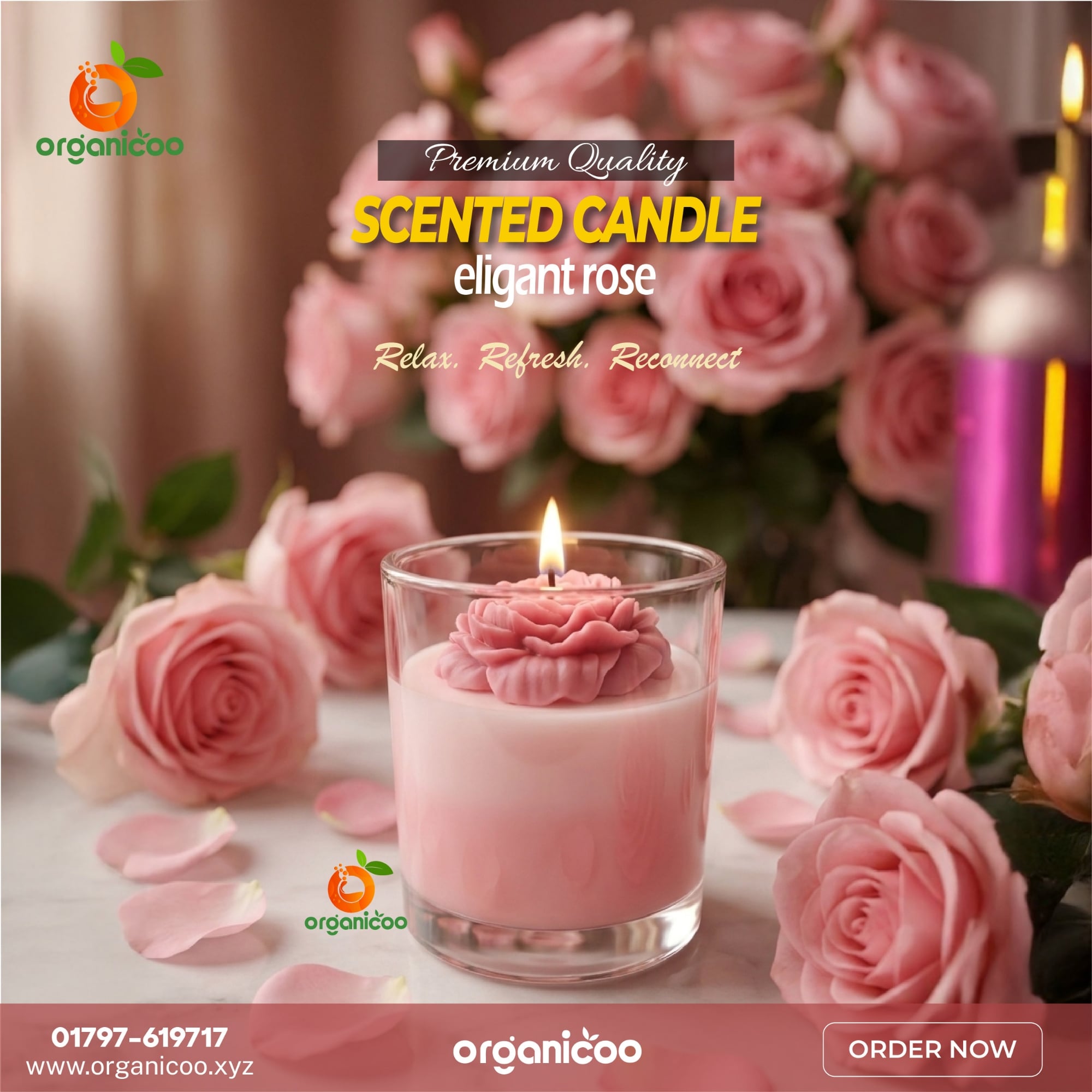 Picture of Premium Scented Glass Candle 180g | Peony Flower | Long Burning Aromatherapy Candle | Lavender, Rose, Jasmine, Vanilla, Chocolate