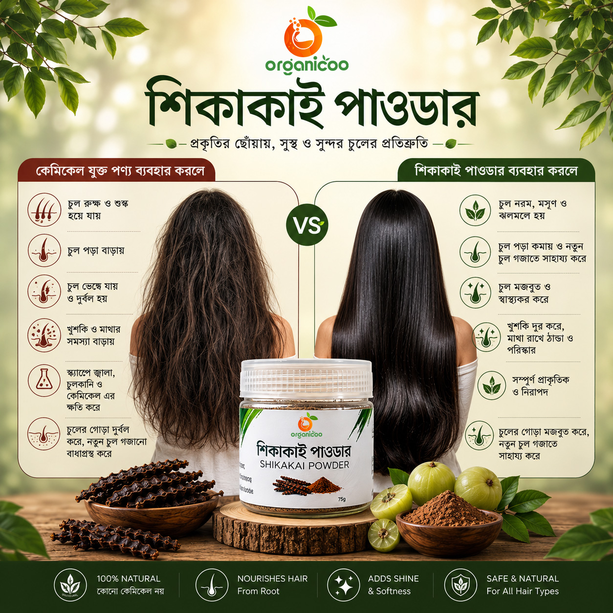 Picture of Organicoo Shikakai Powder 75g | Natural Hair Cleanser | Herbal Shampoo Powder | Acacia Concinna | Chemical Free | Dandruff Remover | Hair Fall Control | For All Hair Types