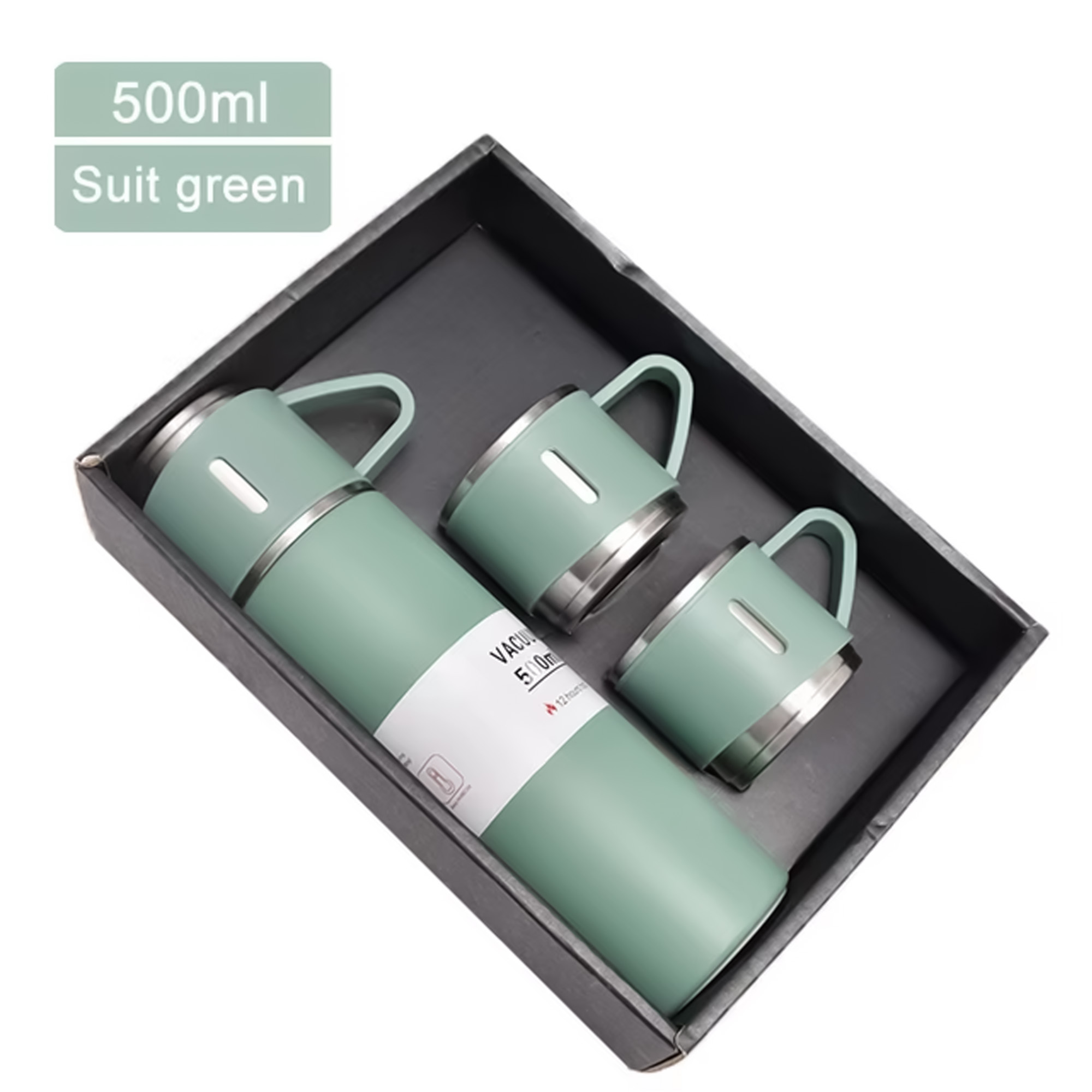Picture of 500ml Durable Vacuum Flask with 3 Mugs - Green