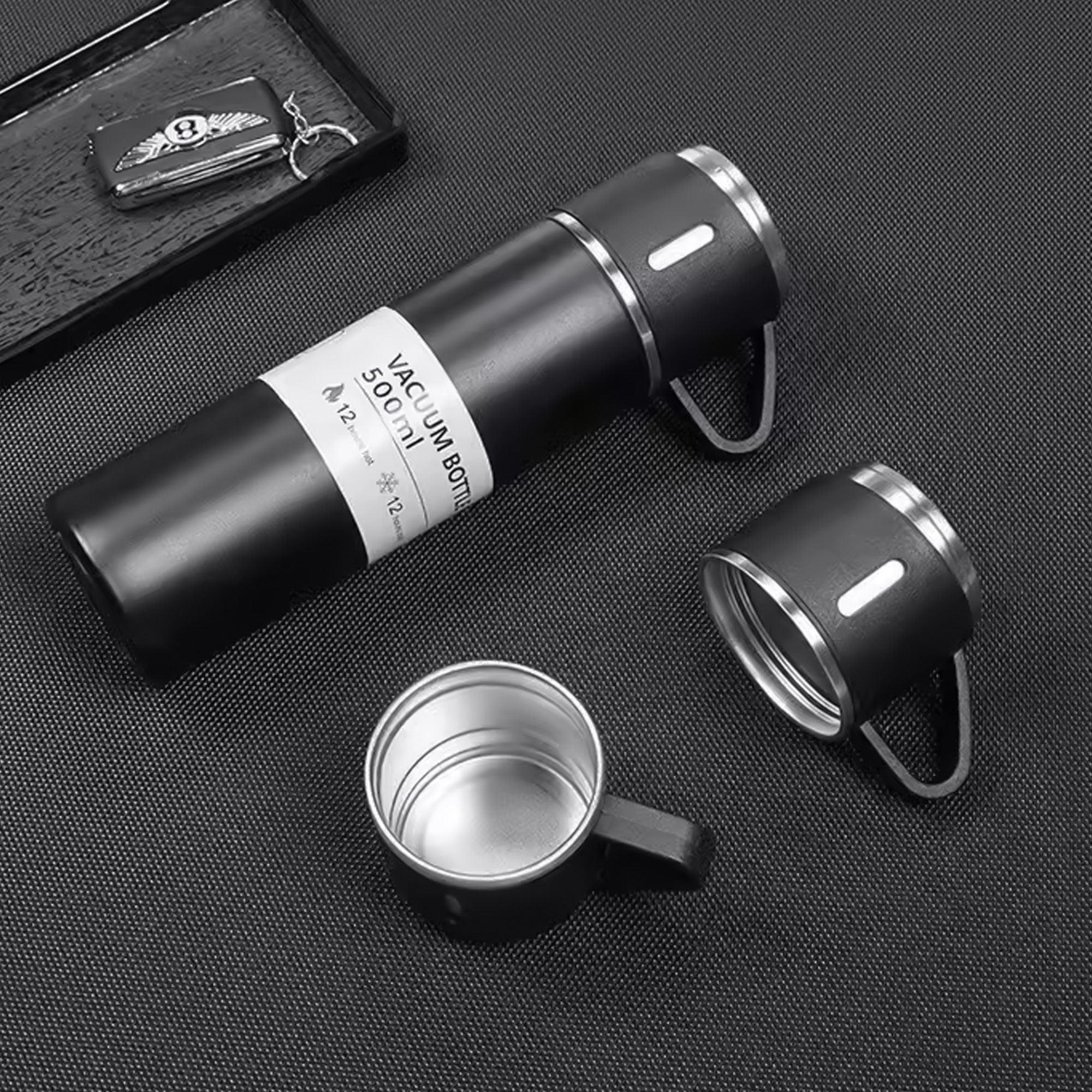 Picture of 500ml Flask with 3 Multi-Purpose Cups - Black