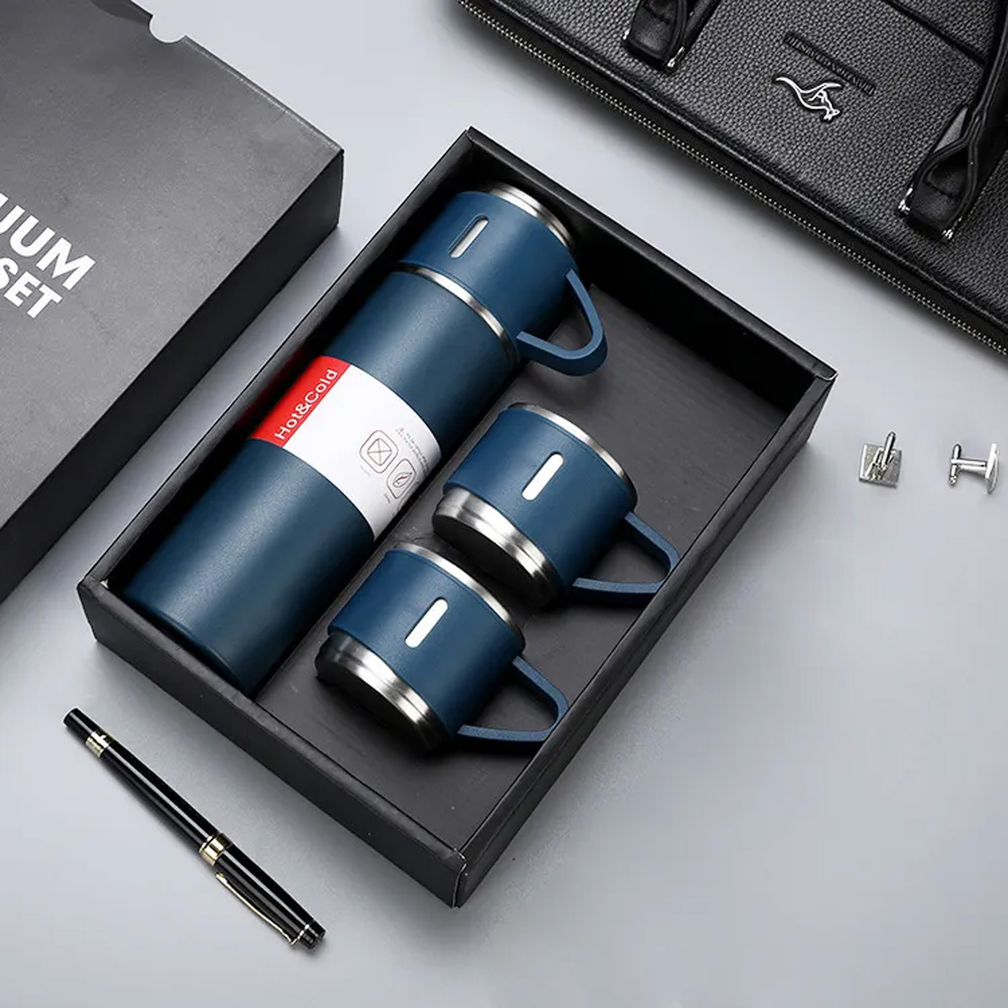 Picture of 500ml Stainless Flask & 3-Cup Combo - Blue