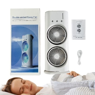 Picture of Remote Control Dual Mist Fan – Rechargeable, LED, and Ultra Cool  - White