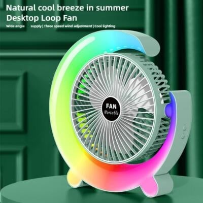 Picture of 🔥 Portable Desk Fan with LED Light – Rechargeable, Silent & Compact Cooling Fan 