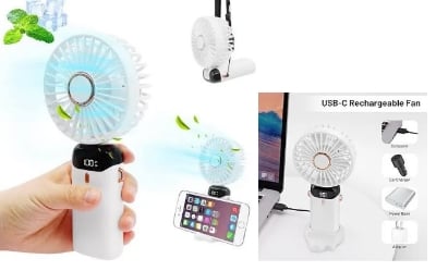 Picture of Digital Display Rechargeable Fan – Quiet & Adjustable  - White